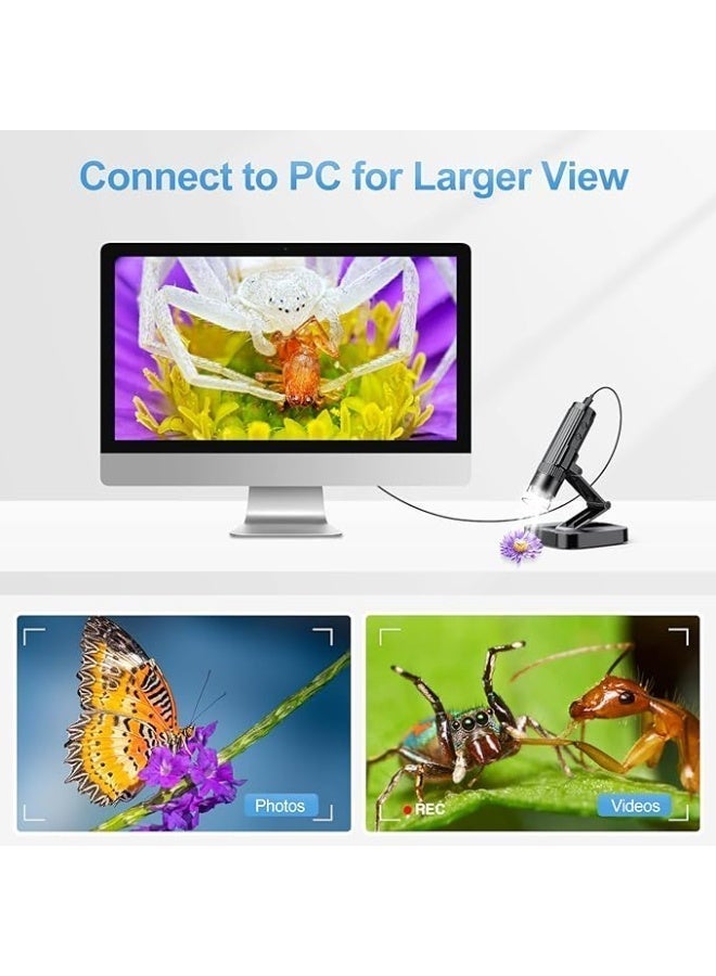 مجهر رقمي لاسلكي قابل للطي، مجهر جيب محمول عالي الدقة من 10x إلى 1000x، يدعم اتصال WiFi و USB، مجهر عملات محمول باليد، متوافق مع أجهزة iPhone و iPad وهواتف Android وأجهزة الكمبيوتر (أسود). - Image 3